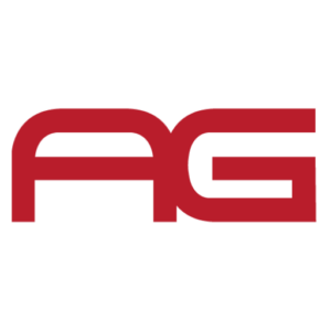 A bold, stylized red AG logo with rounded edges on a light gray background.