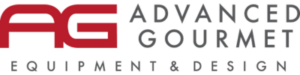 Logo for Advanced Gourmet Equipment & Design, featuring a red AG monogram on the left and the company name in gray, modern capital letters to the right.