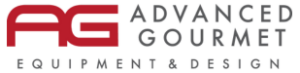 Logo for Advanced Gourmet Equipment & Design. The left shows a red stylized AG, and to the right, gray text reads ADVANCED GOURMET above smaller gray text, EQUIPMENT & DESIGN.