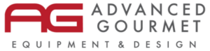 Logo for Advanced Gourmet Equipment & Design. The initials AG appear in bold red stylized letters on the left, with Advanced Gourmet and Equipment & Design in gray text to the right.