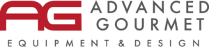 Logo for Advanced Gourmet Equipment & Design, featuring the large red initials “AG” on the left and the company name in gray capital letters on the right.
